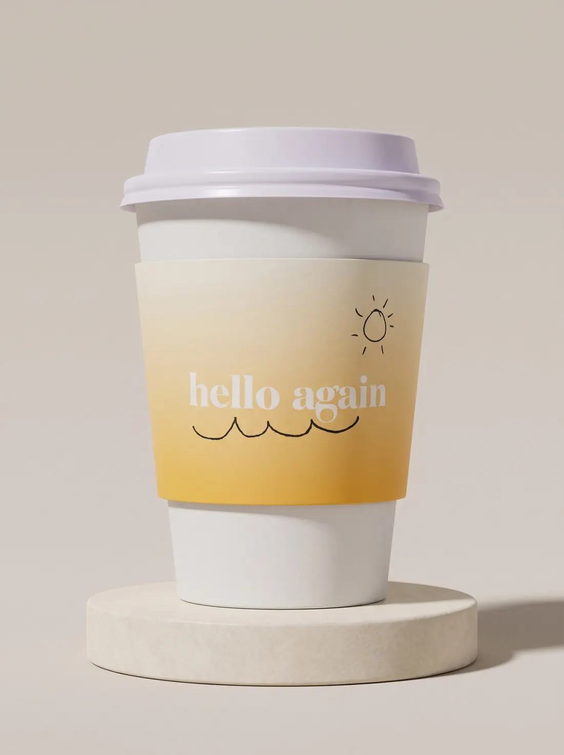 The Hello Again cup on a stone plinth against a plain backdrop